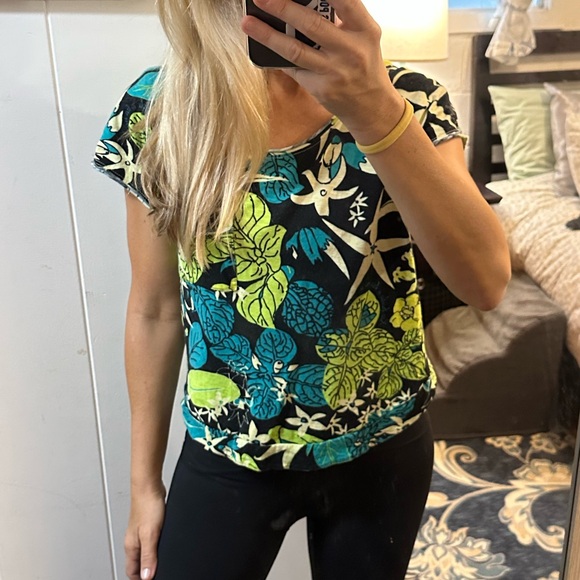 Kealopiko Hawaii Tropical Print Cropped Tee T-shirt size XS - Picture 7 of 11